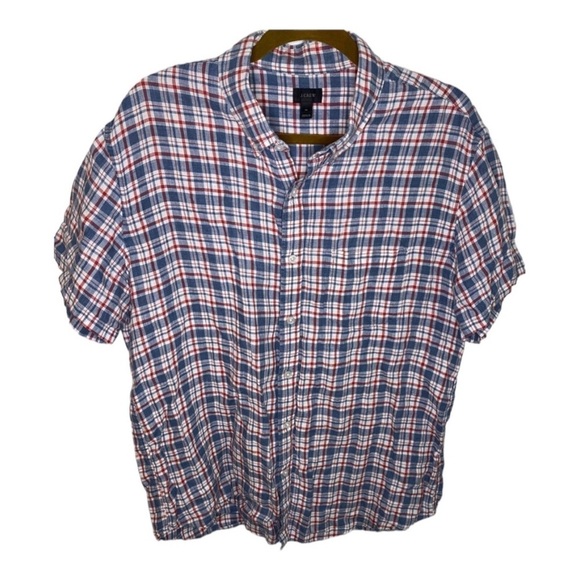 J Crew Blue/Red Checkered Short Sleeve Button Down Shirt - Picture 1 of 6
